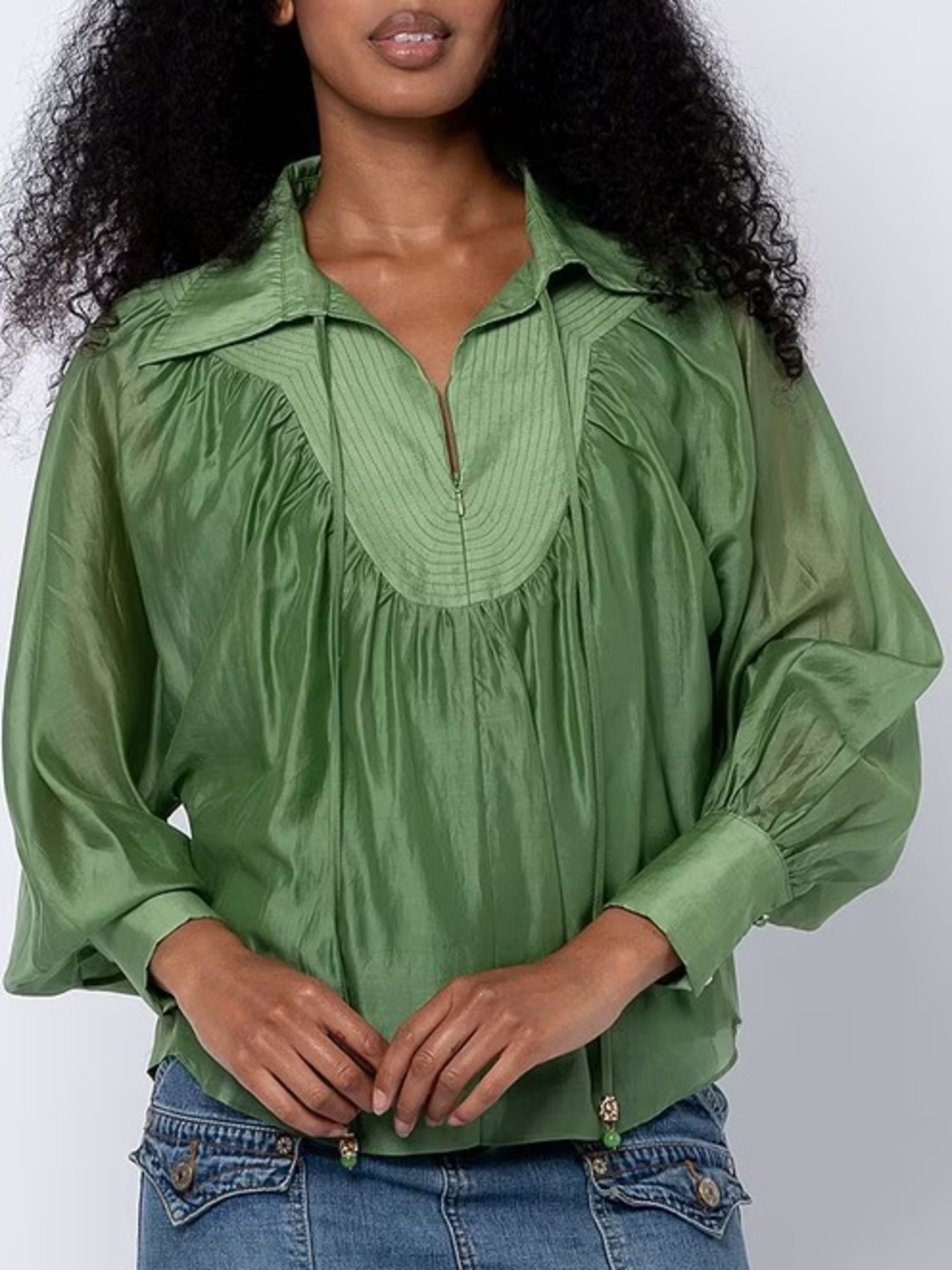 CIEBON Georgina Split V-Neck Long Sleeve Tencel Voile Top